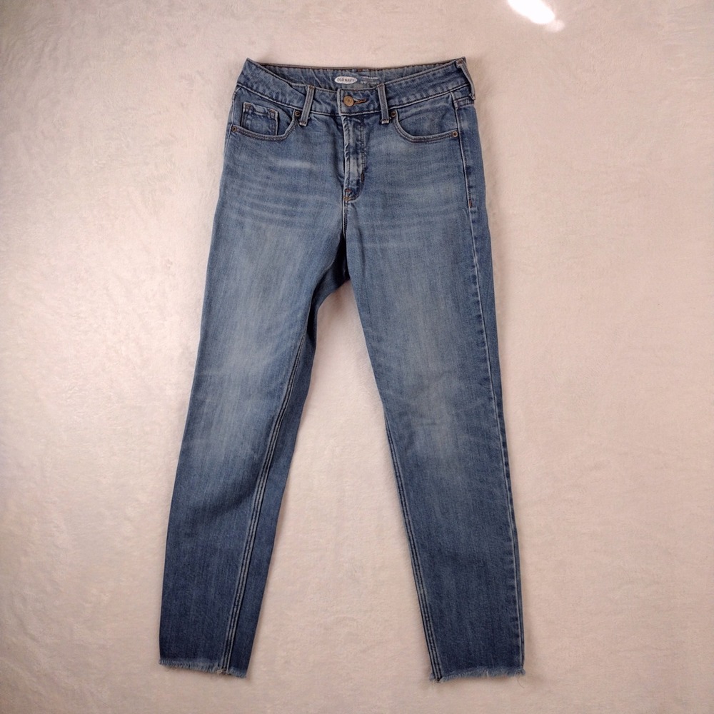 Old Navy Power Straight High Rise Raw Hem Ankle Jeans Blue 2